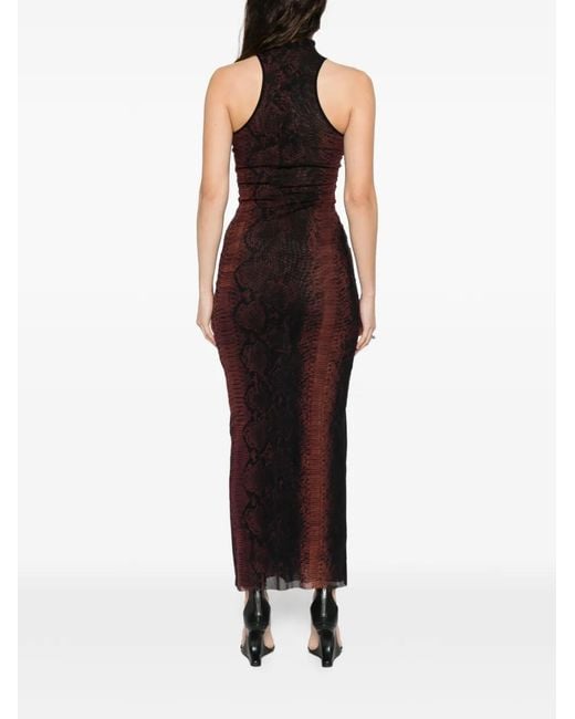 Jean Paul Gaultier Purple High-Neck Midi Dress With Snake Print