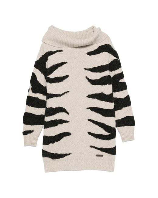 Moschino Black Zebra Stripe Turtleneck Knit Dress