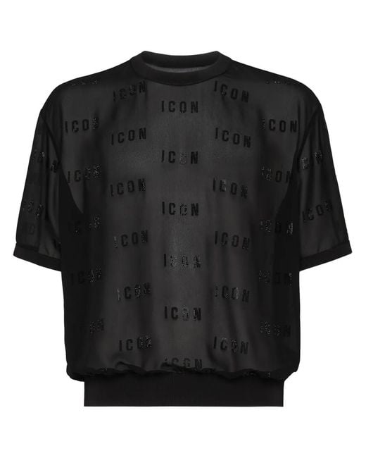 DSquared² Black Logo-Appliqué Mesh T-Shirt for men