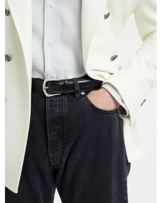 Brunello Cucinelli Black Leather Belt for men