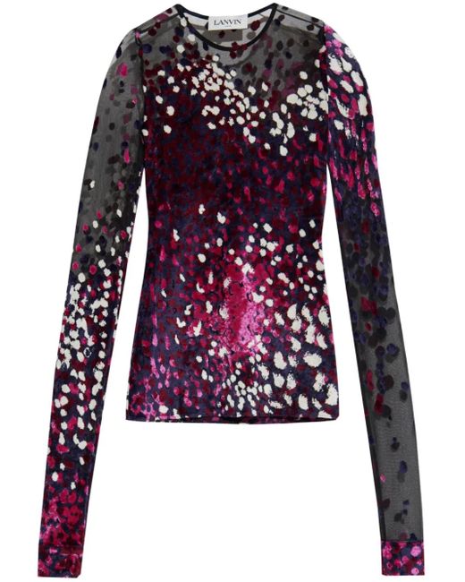 Lanvin Red Semi-Sheer Long-Sleeve Top