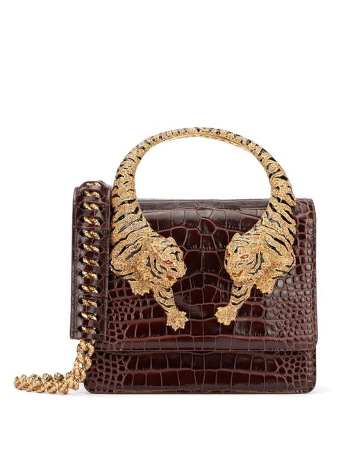 Roberto Cavalli Brown Small Roar Bag Tiger-Embellished Tote Bag