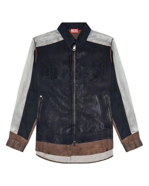 DIESEL Blue Logo-Print Zip-Up Shirt for men