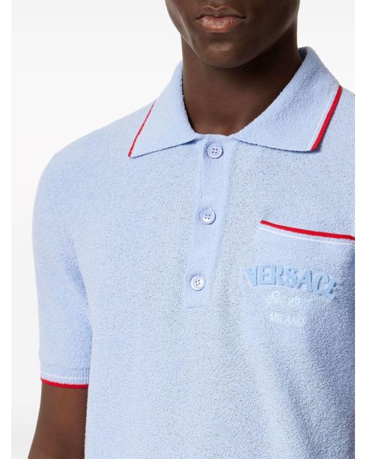 Polo à logo appliqué Versace pour homme en coloris Blue