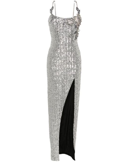Balmain Gray Sequin-embellished Maxi Dress