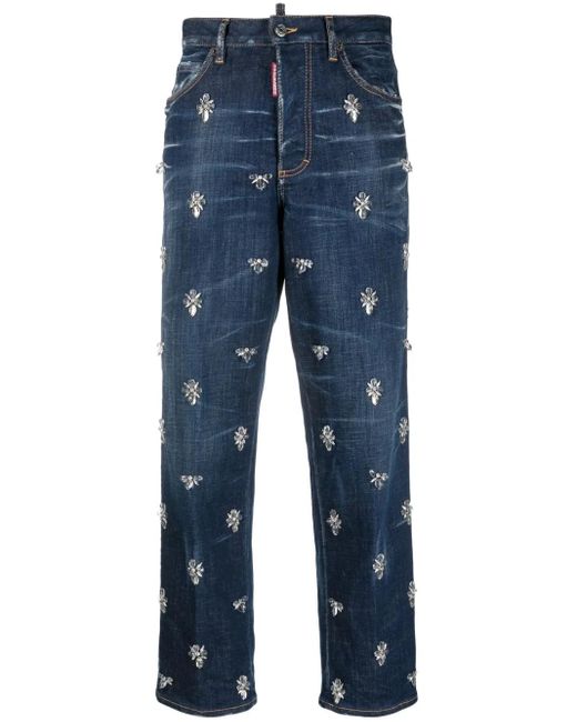DSquared² Blue Crystal Flies High-Rise Jeans
