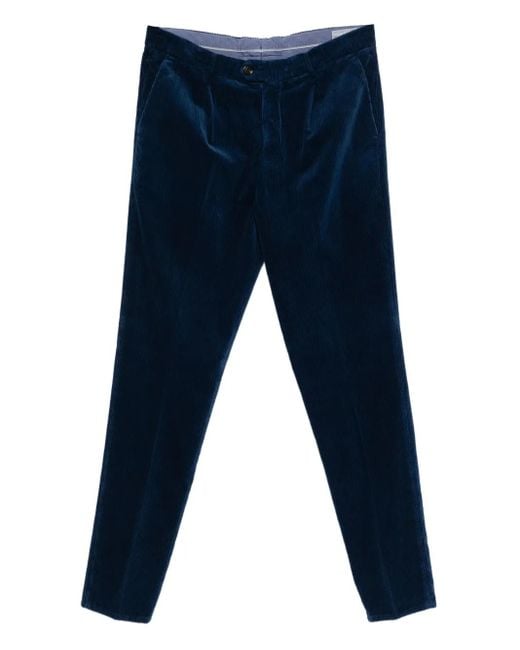 Brunello Cucinelli Blue Corduroy Pleated-Front Trousers for men