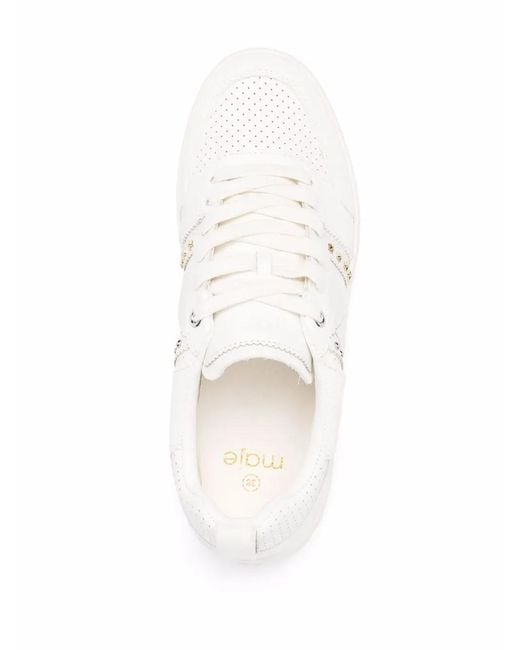 Maje White Furious Studded Leather Sneakers