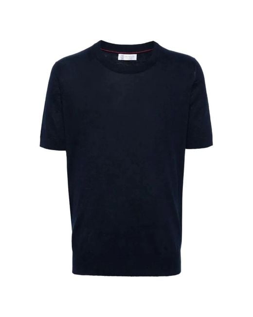 Brunello Cucinelli Blue Crew-Neck T-Shirt for men