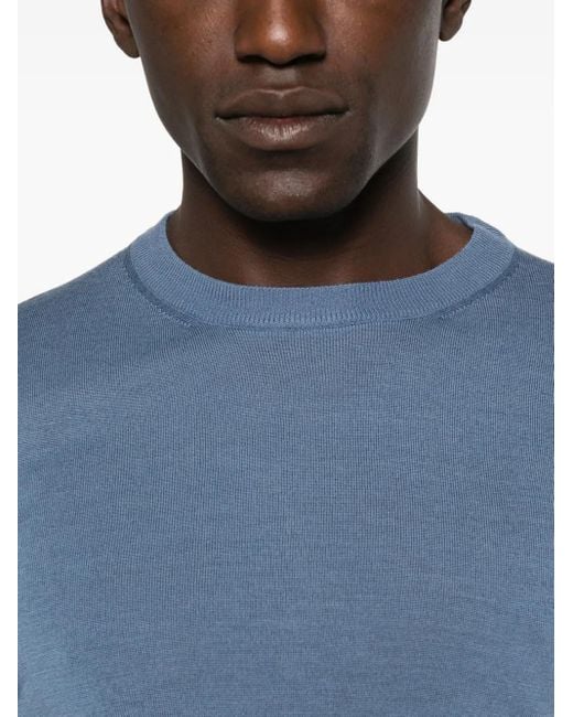 Canali Blue Round-Neck Wool T-Shirt for men