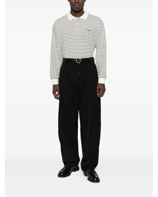 DUNST White Striped Long-Sleeve Polo Shirt