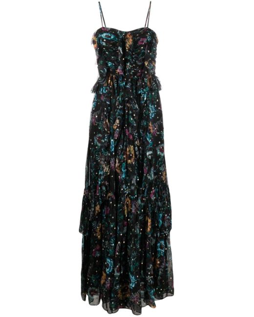 Ulla Johnson Black Colette Iris-print Maxi Dress