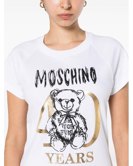 Moschino White Teddy Bear-motif Cotton T-shirt Dress