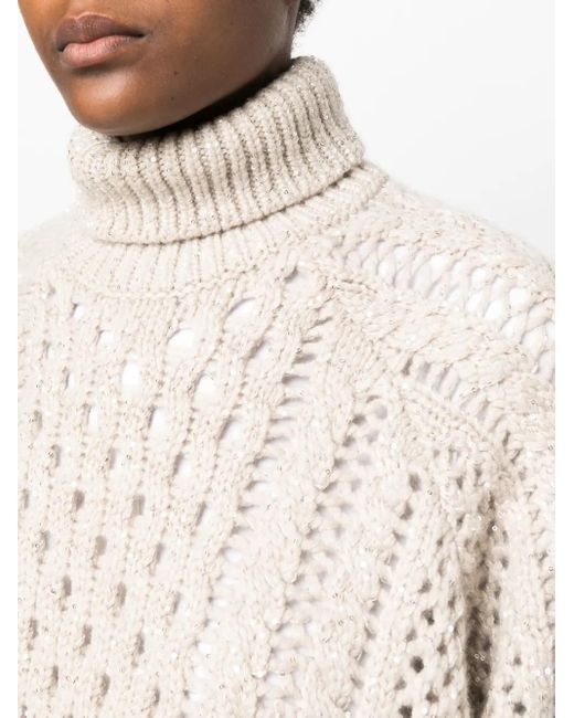 Brunello Cucinelli White Chic Long Sleeve Cyclist Knitwear For