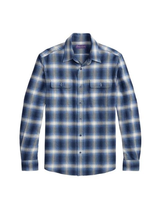 Ralph Lauren Blue Check-Print Pocket-Detail Shirt for men