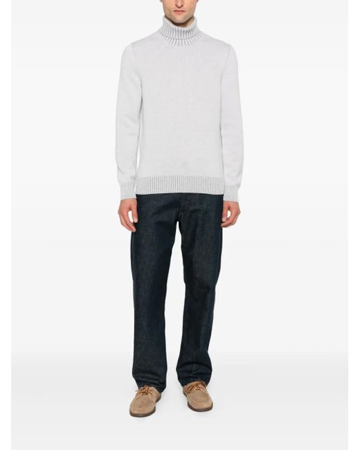 Gran Sasso White Ribbed-Knit Turtleneck Sweater for men