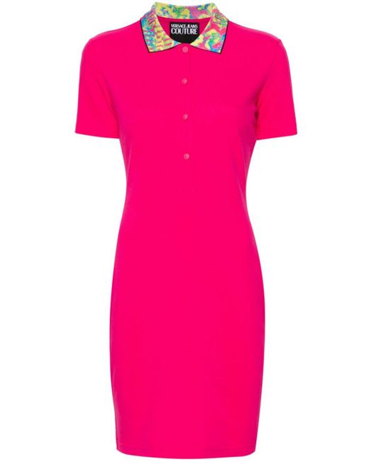Versace Pink Animalier Cotton Polo Dress