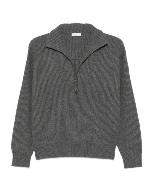 Brunello Cucinelli ジップアップ セーター Gray
