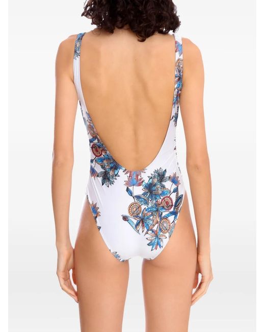 Amir Slama Blue Floral-Print Swimsuit