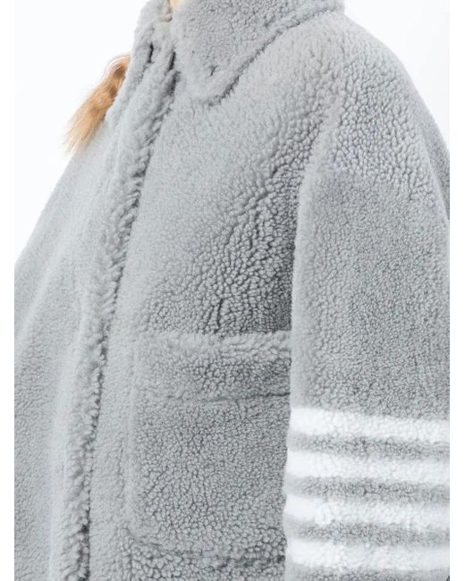 Thom Browne Gray Oversized Shearling Shirt Jacket