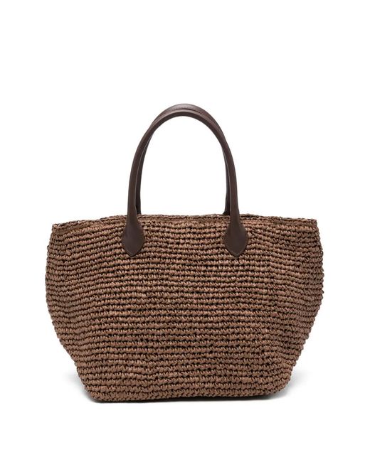 Marella Brown Balia Woven Top-Handle Shoulder Bag