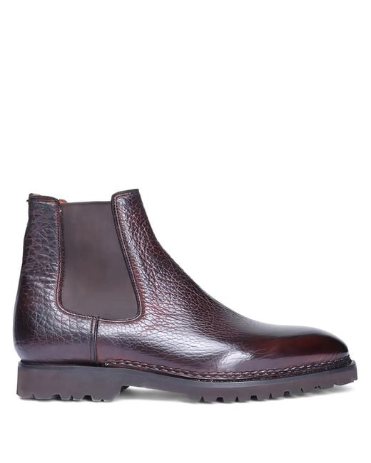 Bontoni Purple Leather Chelsea Boots for men