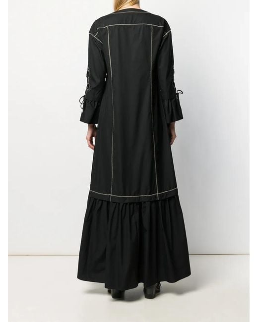 Alberta Ferretti Black Lace-up Flared Maxi Dress