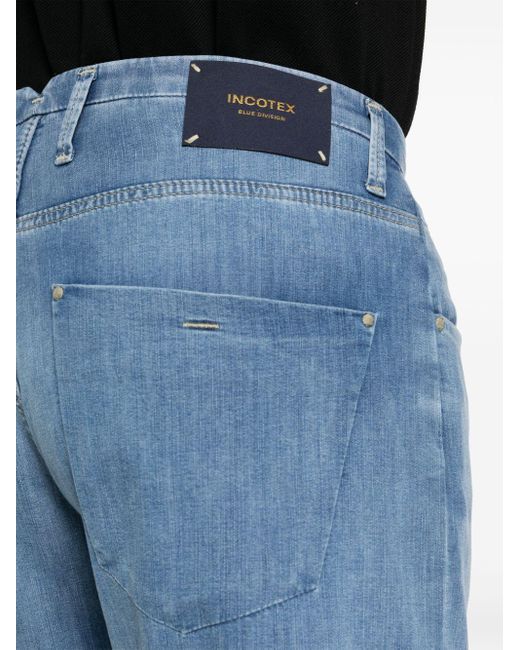 Incotex Blue Logo-patch Tapered Jeans for men