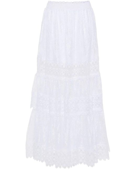 Charo Ruiz White Simet Lace Long Skirt
