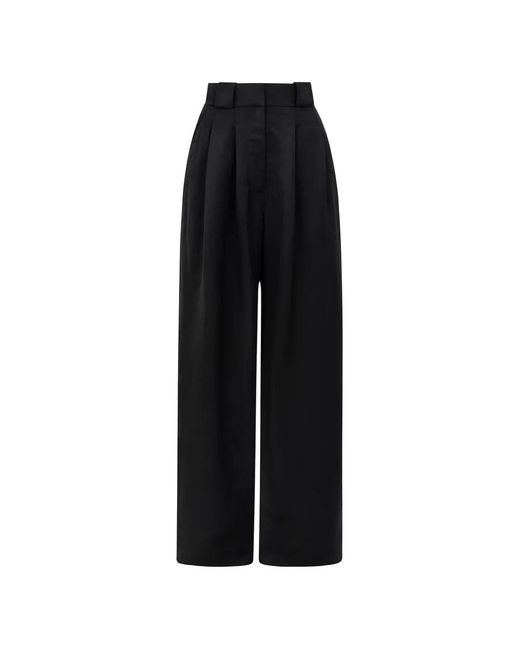 CAYET Black Nina Pleated Wide-Leg Trousers