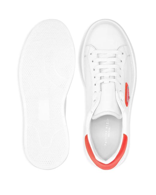 Philipp Plein White Logo-Plaque Leather Sneakers
