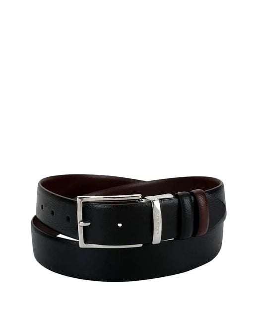 Piquadro Black Reversible Grained-Texture Leather Belt for men