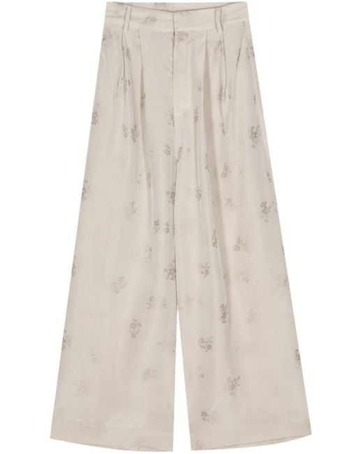 Uma Wang White Floral Jacquard Wide-leg Trousers