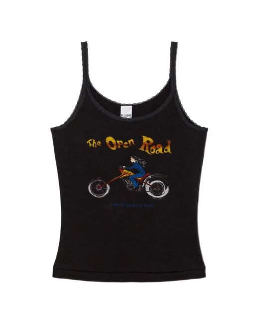 Re/done Black Lace-Strap Tank Top