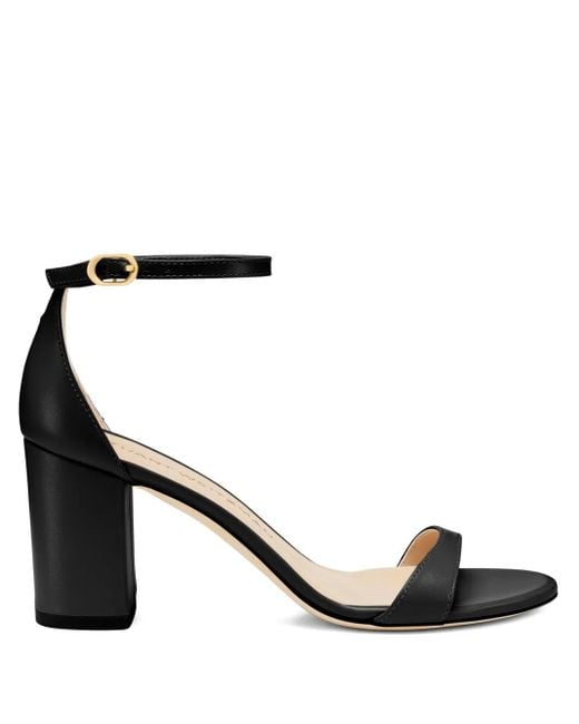 Stuart Weitzman Black Round-Toe Leather Heeled Pumps