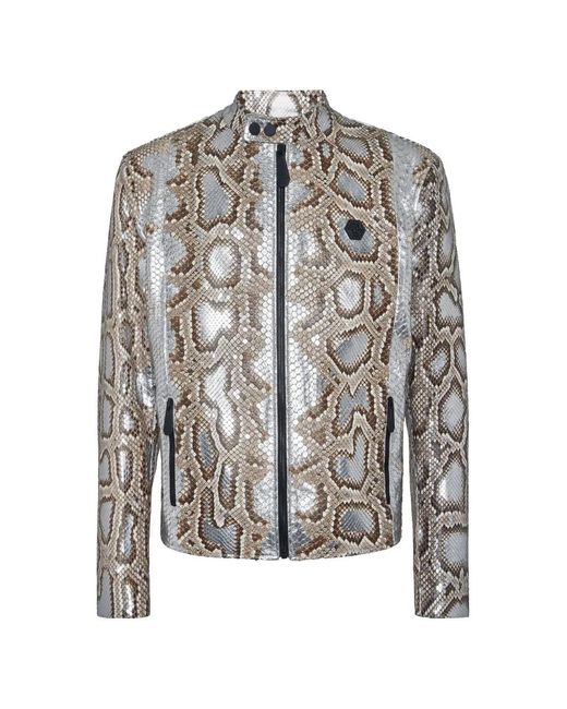 Philipp Plein Gray Python-Leather Bomber Jacket for men