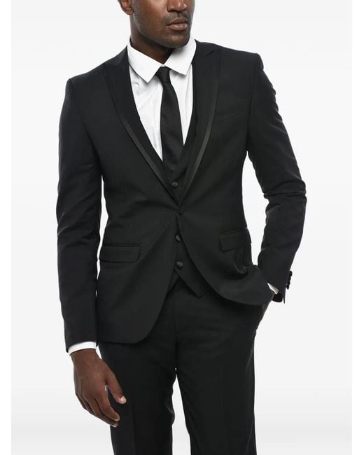 Corneliani Black Peak-Lapel Three-Piece Suit for men