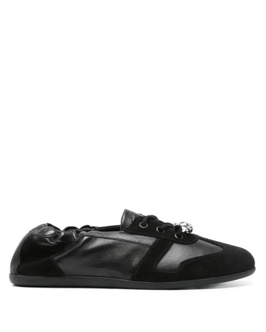 3Juin Black Olly Elastic-Top Lace-Up Flats