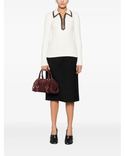 Elisabetta Franchi White Zip-Front Collar Sweater