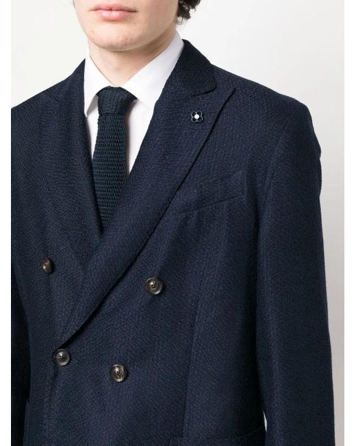 Lardini Blue Double-Breasted Logo-Plaque Blazer for men