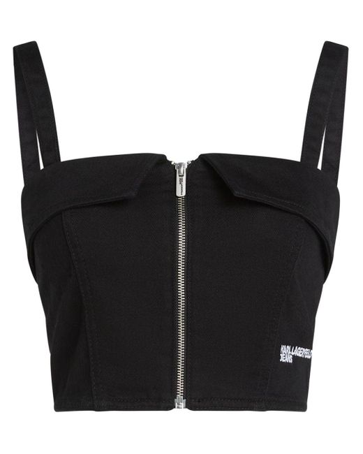 Karl Lagerfeld Black Logo-embroidered Cropped Bustier