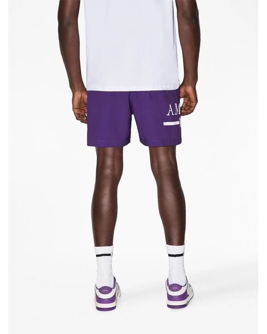 Amiri Purple Bar Logo-Print Swimming Trunks for men