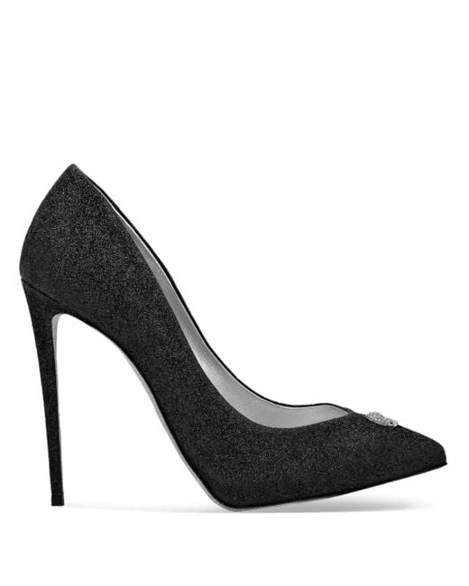 Philipp Plein Black Glitter-Detailed Stiletto Pumps