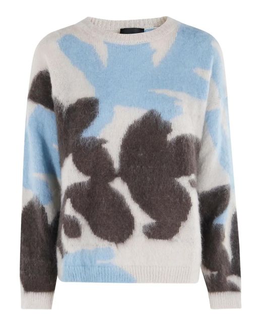 Roberto Collina Blue Ikebana Intarsia Sweater