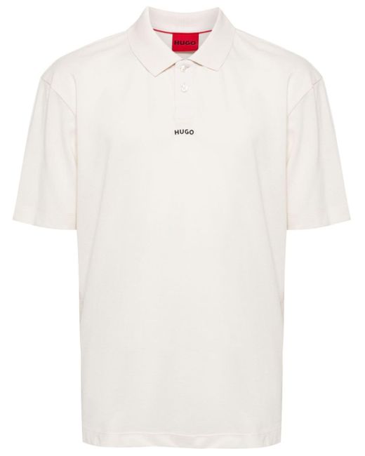 HUGO White Logo-print Cotton Polo Shirt for men