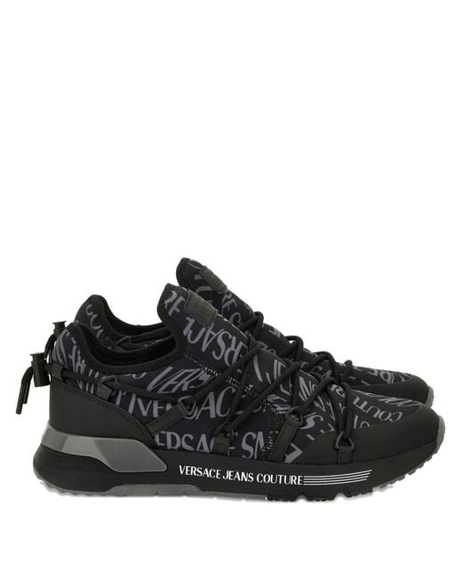 Versace Jeans Couture Black Logo-Print Lace-Up Sneakers for men