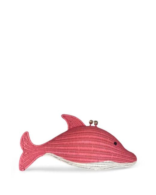 Serpui Pink Dolphin Wicker Clutch Bag