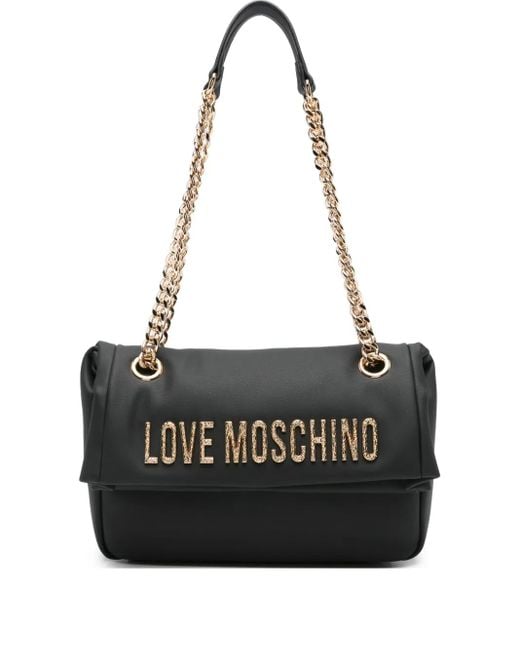 Love Moschino Black Logo-Lettering Strap Shoulder Bag