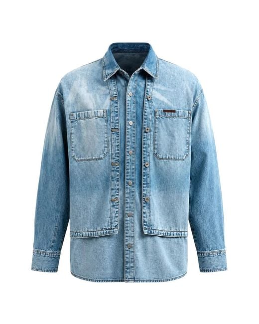 Lee Jeans Blue X Feng Chen Wang Layered-Detail Denim Shirt for men