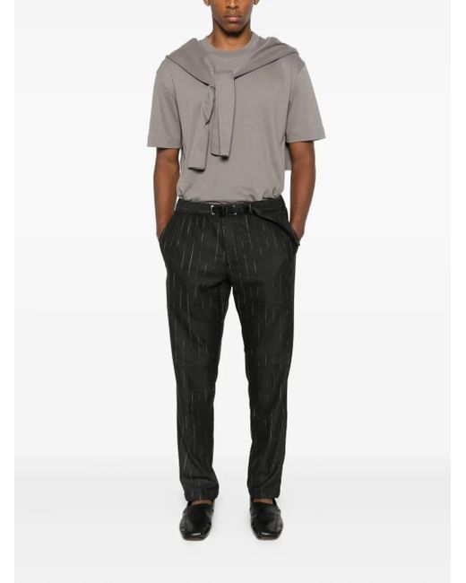 White Sand Black Greg Pinstripe-Pattern Drawstring Trousers for men